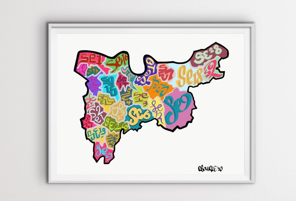 Postcode Word Art South East London Postcode Print – Carl Bourke Art